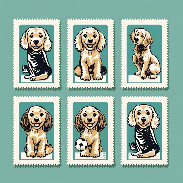 Foto kleurrijke cocker spaniel hond met voetballer pak met een jersey dier postzegel collectie idee
