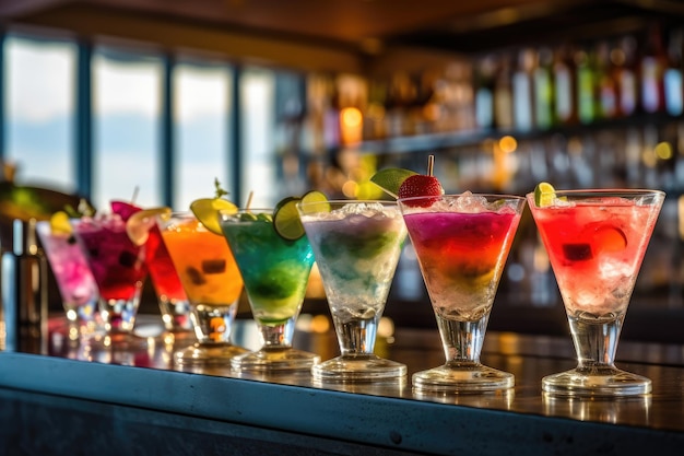 Foto kleurrijke cocktails op de bar. generatieve ai technologie.