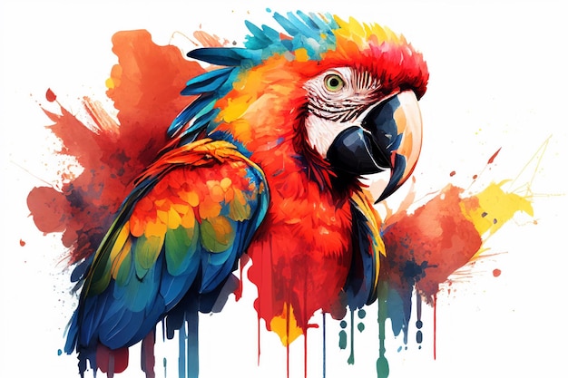 Kleurrijke colorwater tekening Ara vogel achtergrond ai gegenereerd