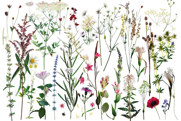 Kleurrijke compositie van wilde bloemen geïsoleerd op witte achtergrond
