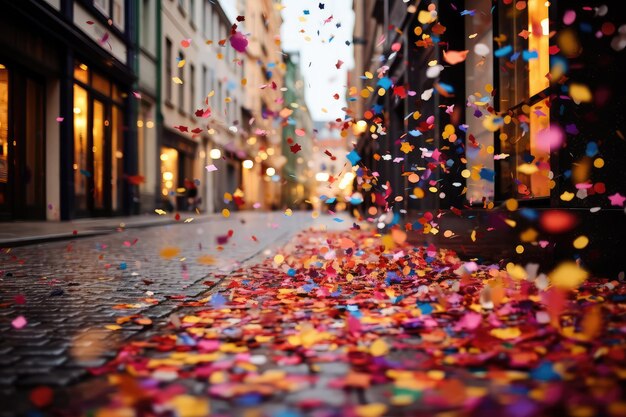 Foto kleurrijke confetti op straat