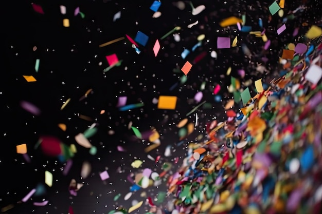 Kleurrijke confetti vliegen door de lucht met wazige beweging in slow motion