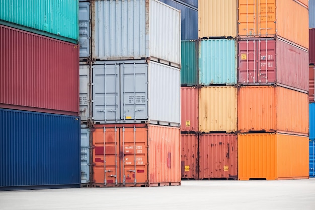 Kleurrijke container stapelen in depot moderne logistiek achtergrond