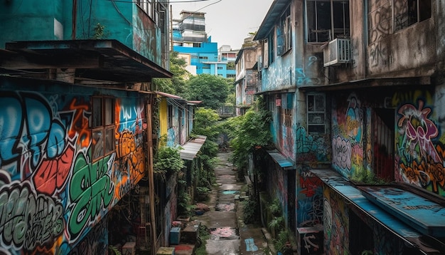 Foto kleurrijke culturen schilderen stadschaos met creativiteit gegenereerd door ai