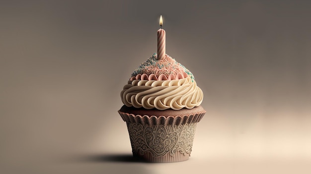 Kleurrijke Cupcake Met Aangestoken Kaars 3D-rendering