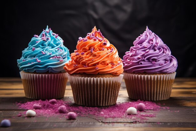 Foto kleurrijke cupcakes met heerlijke glazuur.