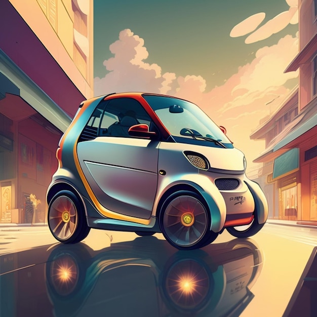 kleurrijke cyberpunk futuristische metaverse retro rustieke vintage smart car