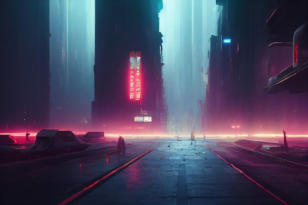 Kleurrijke Cyberpunk metaverse stad achtergrond Concept art Digitaal schilderen