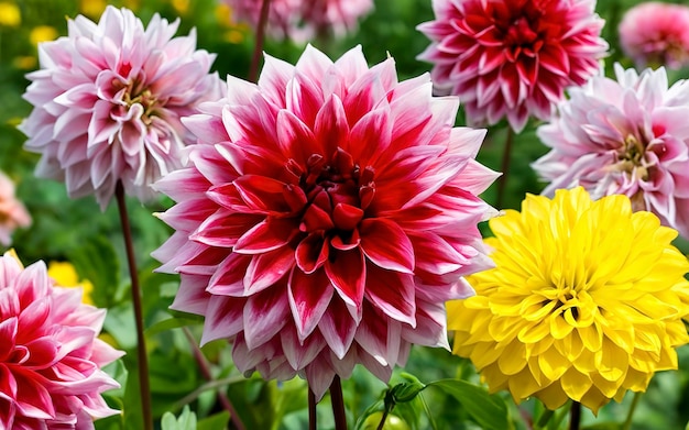 Kleurrijke dahlia bloemen in de tuin