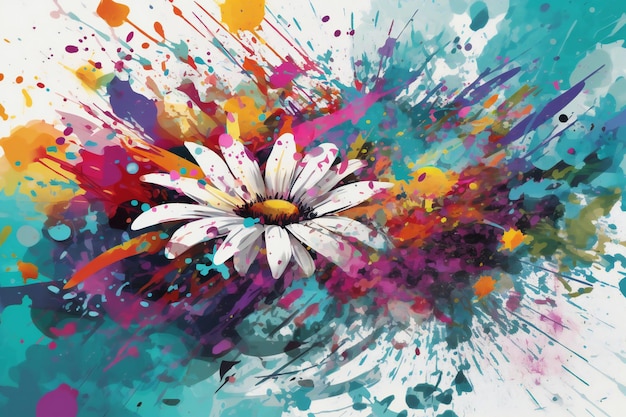 Kleurrijke daisy bloem met aquarel spatten op witte achtergrond