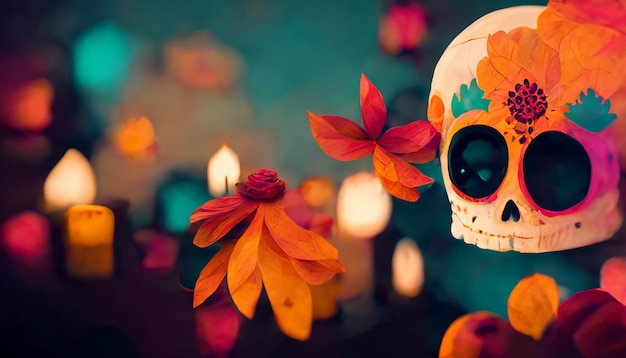 Kleurrijke dia de los muertos mexicaanse feestdag dag van de dode digitale stijl 3d-rendering