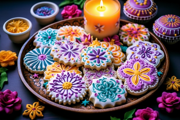 Kleurrijke Dia de Muertos Suikerkoekjes Eetbare kunst