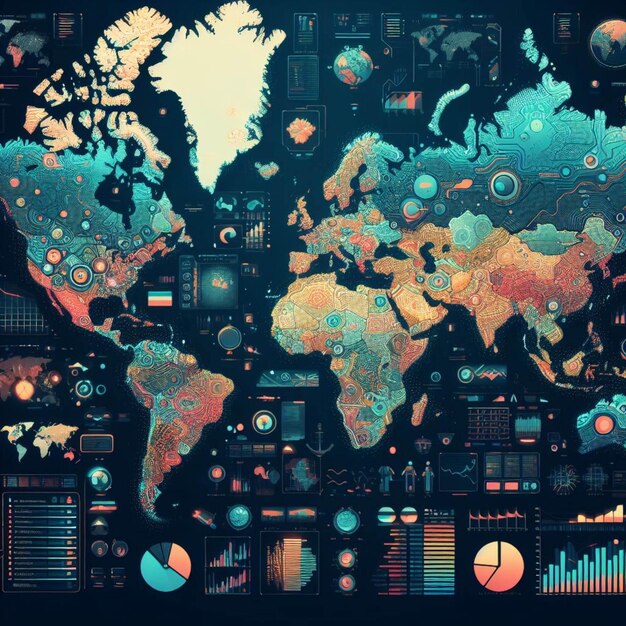 Kleurrijke digitale wereldkaart