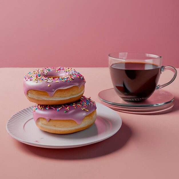 Kleurrijke donuts en koffie 3d render