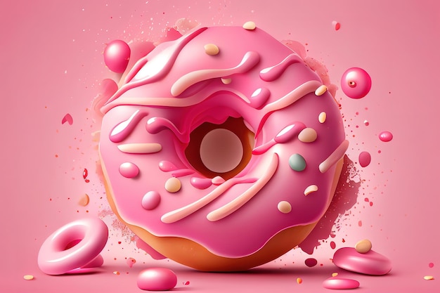 Kleurrijke donuts op houten achtergrond Plaat met diverse donuts op roze hout Generatieve Ai