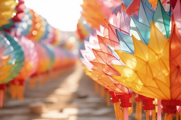 Kleurrijke draakvormige lantaarns op de achtergrond van het Lunar New Year festival met lege ruimte voor tekst