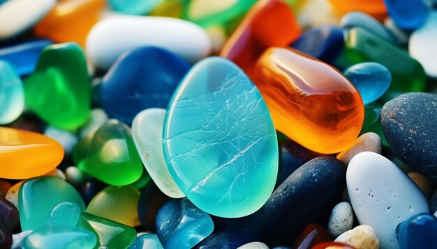 Kleurrijke edelstenen op een strand met Poolse textuur