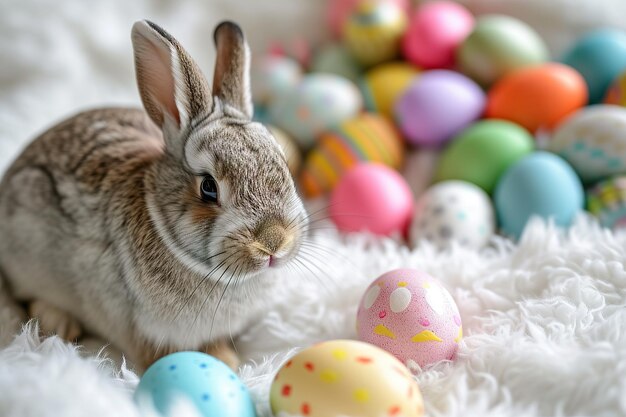kleurrijke eieren met een schattig konijn
