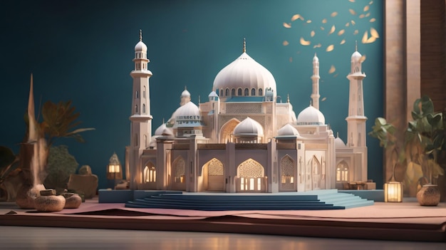 Kleurrijke elegante pop papier kunststijl Masjid illustratie