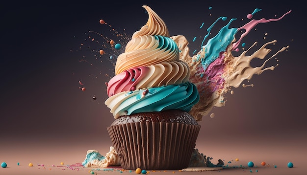 Kleurrijke en heerlijke cupcake-illustratie Geniet van zoetheid