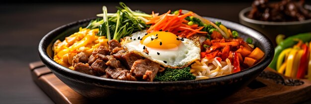 Kleurrijke en heerlijke vleesgroenten en Bibimbap Generative AI