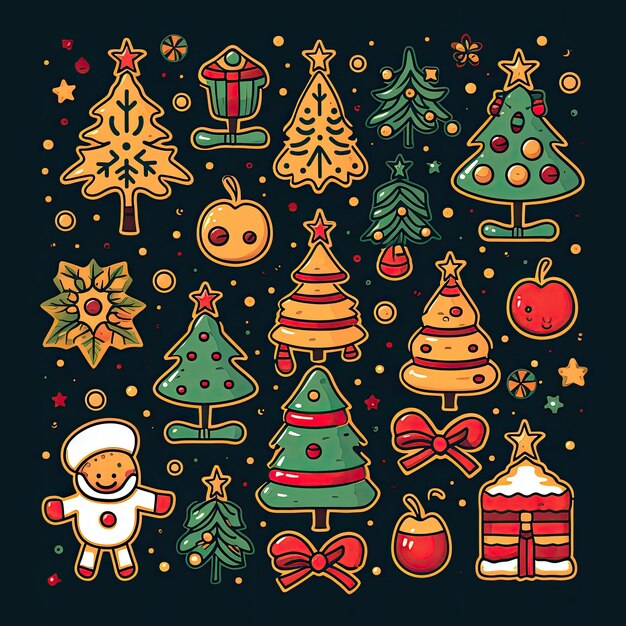 Kleurrijke en schattige kerstillustraties in 4K Vector