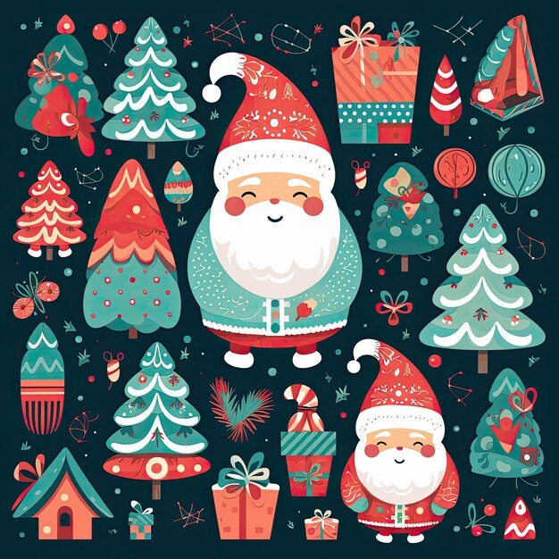 Kleurrijke en schattige kerstillustraties in 4K Vector