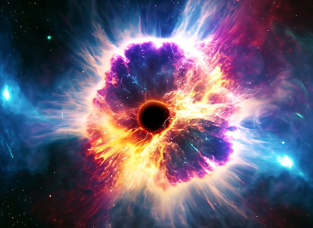 Foto kleurrijke energie supernova explosie in de ruimte abstracte achtergrond