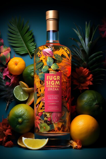 Kleurrijke exotische Guava Mango Fusion Rum met een tropische en levendige co creatieve concept ideeën ontwerp