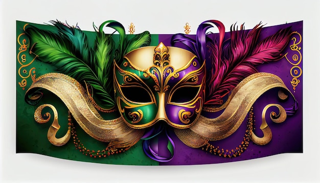 Kleurrijke feestelijke groepering van mardi gras Venetiaans carnavale masker veren kralen Party design banner