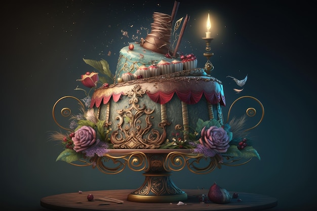 Kleurrijke feestelijke heerlijke Verjaardagstaart Illustratie AI Generatief