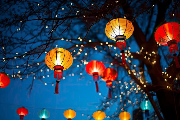 Foto kleurrijke festivallantaarns tijdens de traditionele chinese feestdagen