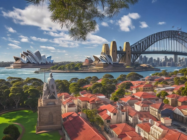 Kleurrijke foto van de stad Sydney aan het water