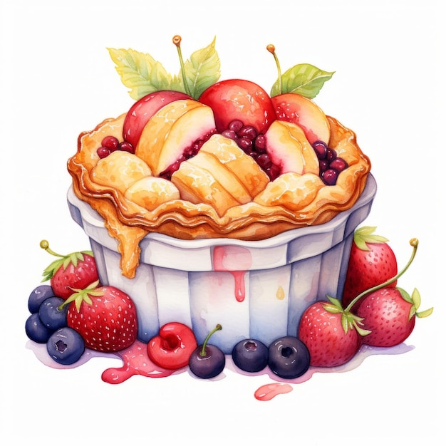 Kleurrijke Fruit Cobbler Aquarel Clipart op witte achtergrond