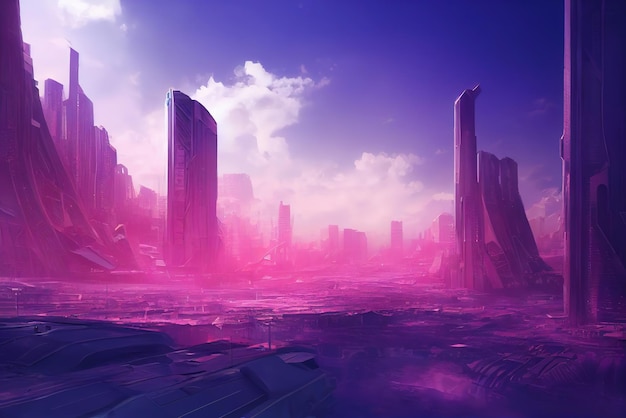 Kleurrijke futuristische Cyberpunk metaverse stad achtergrond Concept art Digitaal schilderen