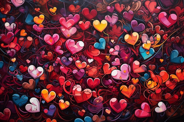 Kleurrijke futuristische schilderij harten patroon achtergrond Valentijnsdag kaart
