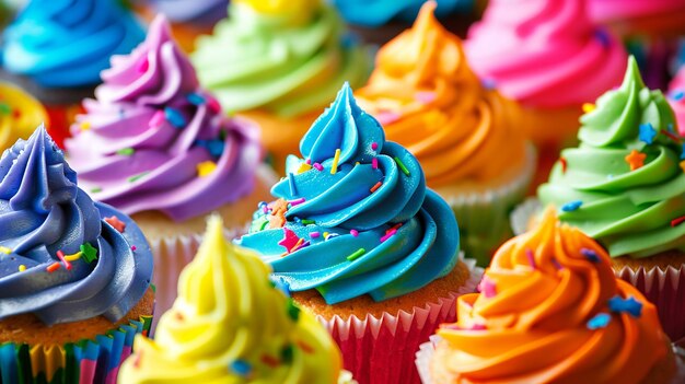 Foto kleurrijke gelukkige verjaardag cupcakes