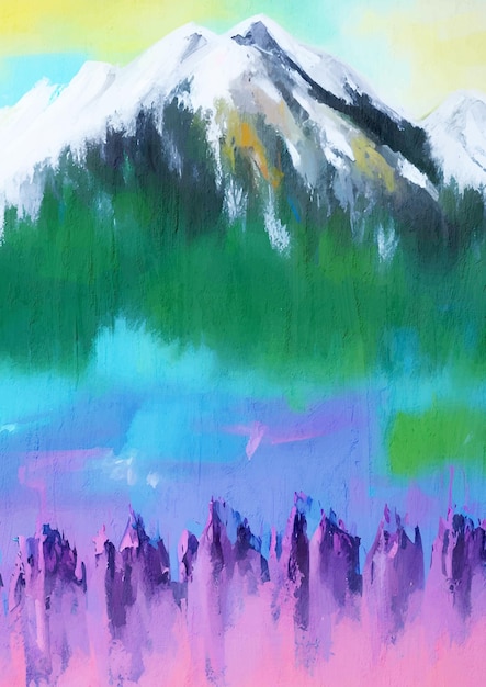 Kleurrijke geschilderde bergen eclectische landschap Canvas Art Print