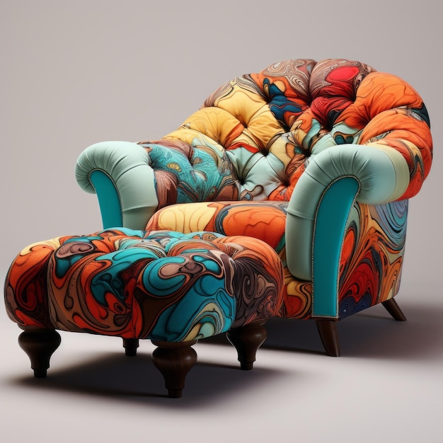 Foto kleurrijke gestoffeerde ottomaanse fauteuil modern american fabric art