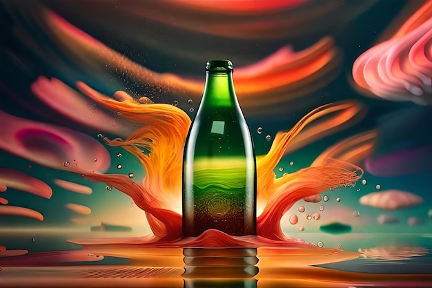 Foto kleurrijke geurige fles van exotische drank drank branding sjabloon