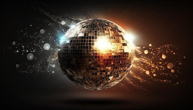 Kleurrijke glanzende bol discobal op een donkere achtergrond Generatieve AI