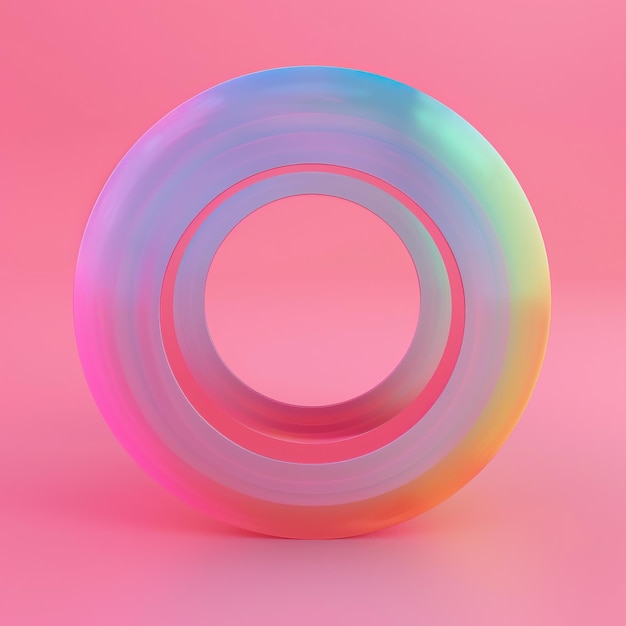 Kleurrijke glanzende torus op de roze achtergrond 3D-illustratie