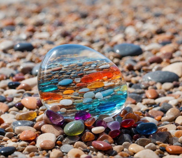 Kleurrijke glazen kiezels op het strand close-up
