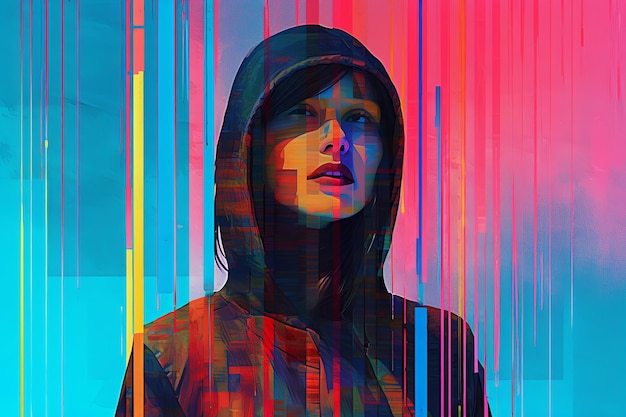 Foto kleurrijke glitchy ambient donkere portret grafische illustratie