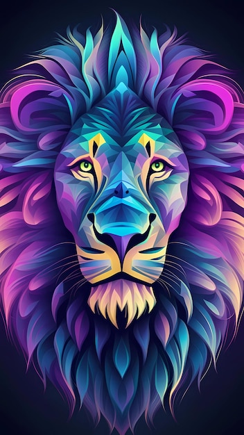 Kleurrijke gloeiende leeuwenkop illustratie art