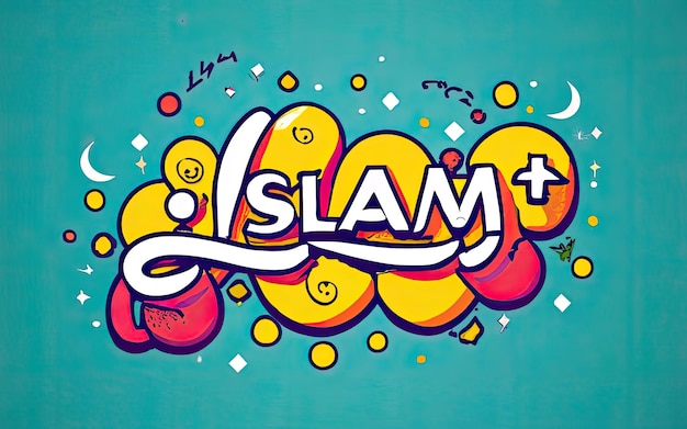 Kleurrijke graffiti-stijl typografie ter ere van de Islam