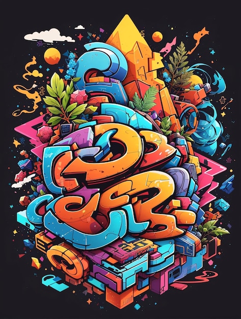 Kleurrijke graffiti vectorillustratie voor tshirt ontwerp