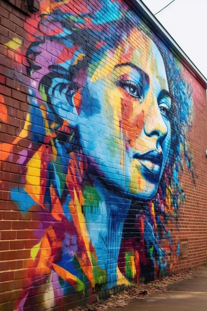 Kleurrijke graffitikunst op een stedelijke bakstenen muur gemaakt met generatieve AI