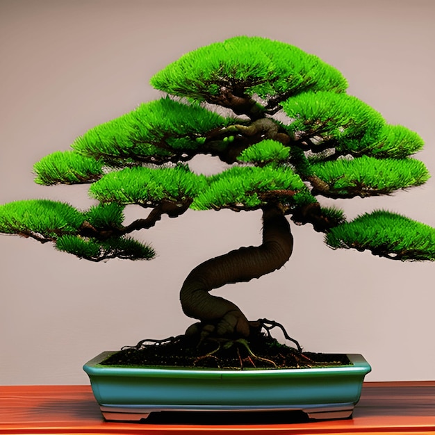 Kleurrijke groene Bonsai boom illustratie op een studio achtergrond Generatieve AI