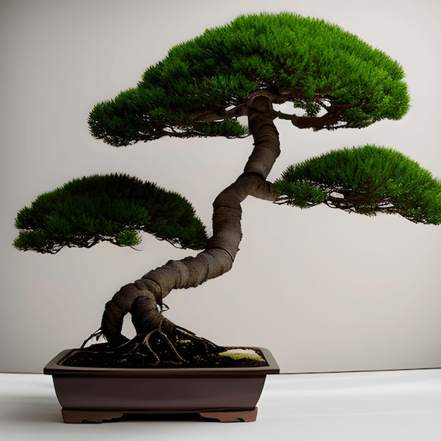 Kleurrijke groene Bonsai boom illustratie op een studio achtergrond Generatieve AI